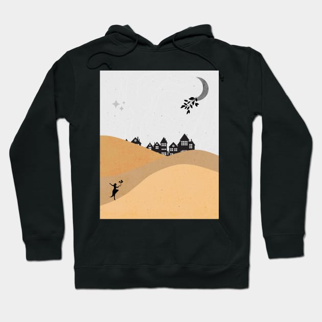 Minimalist Illustration Grey World Moonlight Hoodie by A.P.